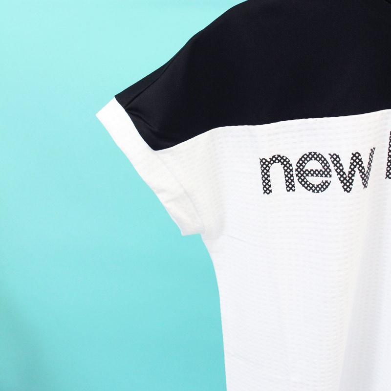 ニューバランスゴルフ　半袖モックネックシャツM バイカラー　ホワイト　縦ロゴ New Balance Golf（ニューバランスゴルフ） ゴルフウェア メンズ