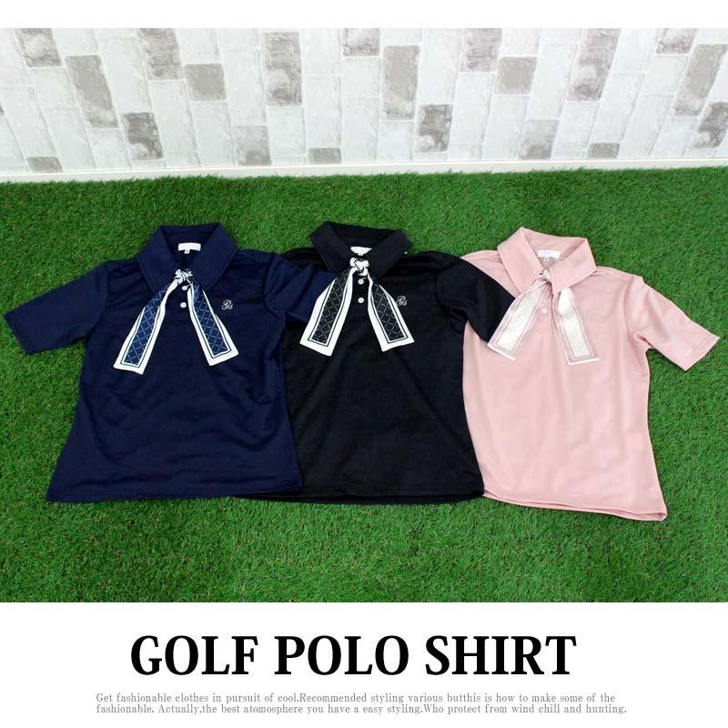 ゴルフウェア レディース gs GOLFポロシャツ スカーフリボン付き 半袖