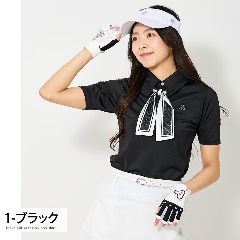 ゴルフウェア レディース gs GOLFポロシャツ スカーフリボン付き 半袖