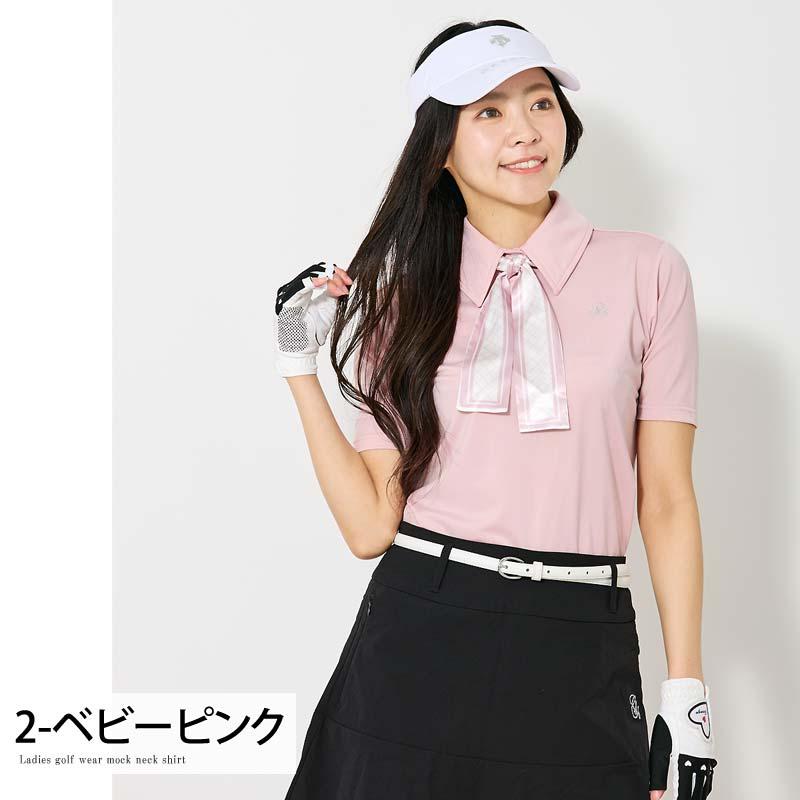 ゴルフウェア レディース gs GOLFポロシャツ スカーフリボン付き 半袖