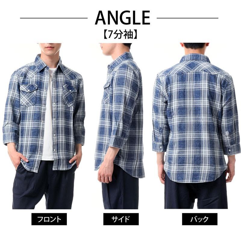 メンズシャツ チェックシャツ ウエスタンシャツ インディゴ先染め