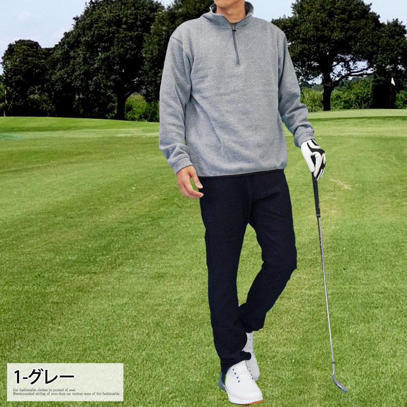 サイズ：S/M LOCAL GOLF　ローカルゴルフ  ハーフジップ 長袖スウェット 裏起毛  ブラック系 [240101439886] ゴルフウェア メンズ ストスト サイズ：S/M LOCAL GOLF ローカルゴルフ ハーフジップ 長袖
