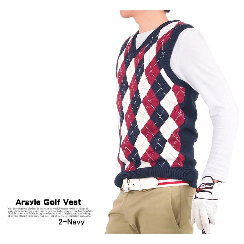 ゴルフウェア メンズ ニットベスト セーター アーガイル柄 チェック柄