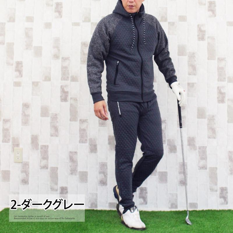 ゴルフウェア セットアップ メンズ 上下セット 暖かキルティング