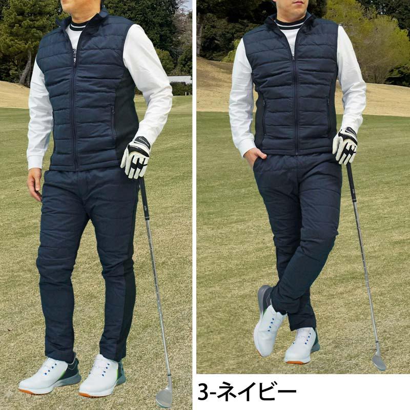  ゴルフウェア メンズセット（ダウンベスト、ニット帽、パンツ、長袖） ゴルフウェア セットアップ メンズ 上下セット ダウンベスト ゴルフ