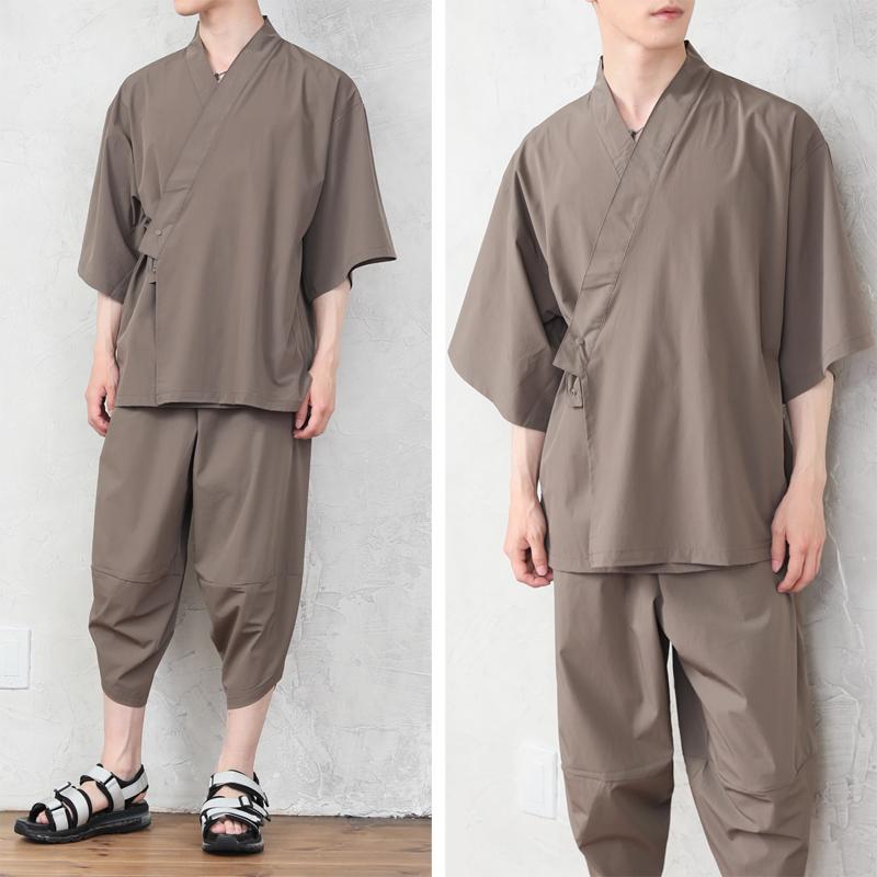 作務衣 甚平 メンズ上下セット 接触冷感 ストレッチ入り 撥水加工 部屋