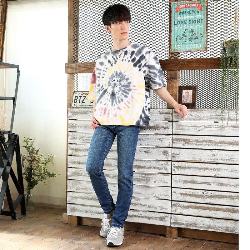 【45R】45rpm 綿100% 総柄 ボタニカル染めカットソー Tシャツ 3 メンズ半袖Tシャツ タイダイ染め ムラ染め 総柄 マーブル柄 幾何学柄