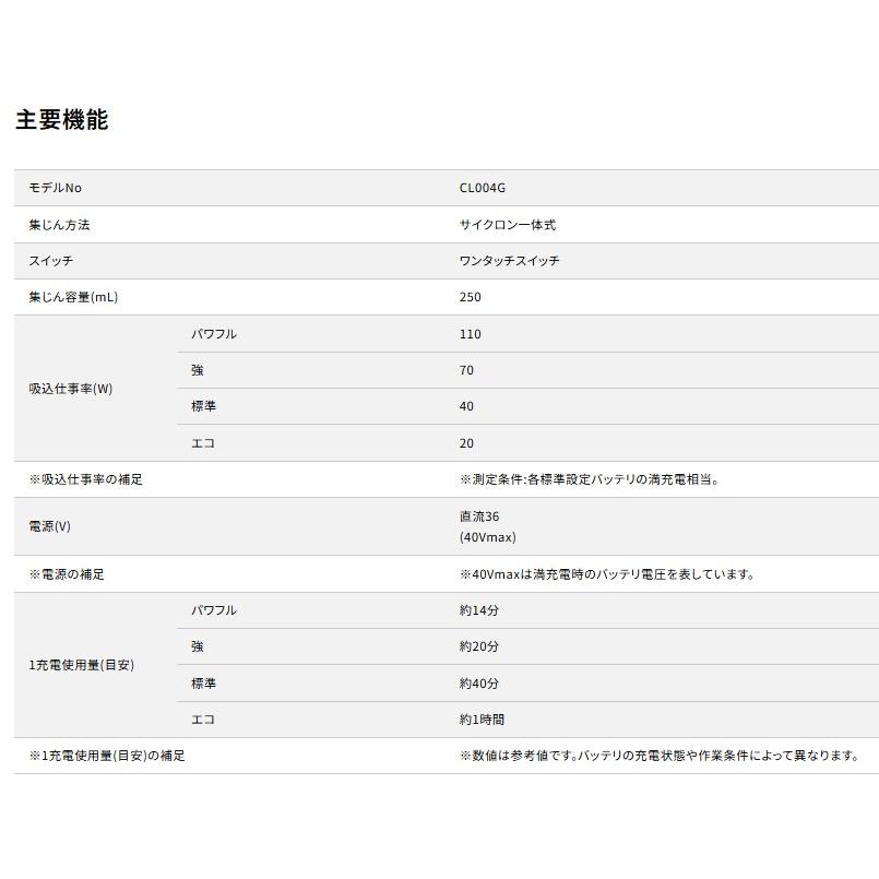 マキタ CL004GZW(スノーホワイト) 40V充電式クリーナー 本体のみ ※バッテリ・充電器別売の画像
