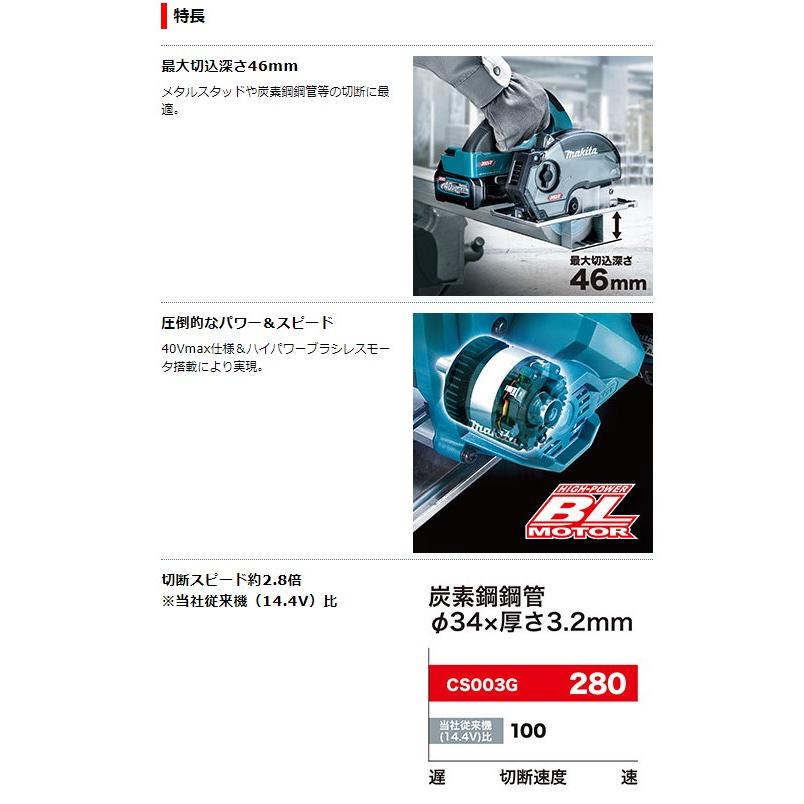 マキタ CS003GZ 充電式チップソーカッター　40V【野田愛宕店】【店頭取引限定】【中古】管理番号：ITXKI63ZQF7C マキタ（makita） CS003GZ + ケース 125mm 40V 充電式チップソーカッタ
