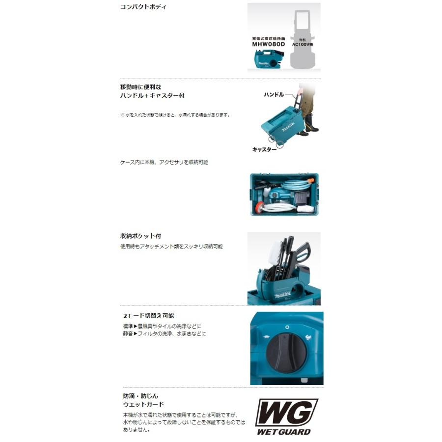 マキタ（makita） 36V(18vx2)充電式高圧洗浄機 MHW080DPG2 清水専用