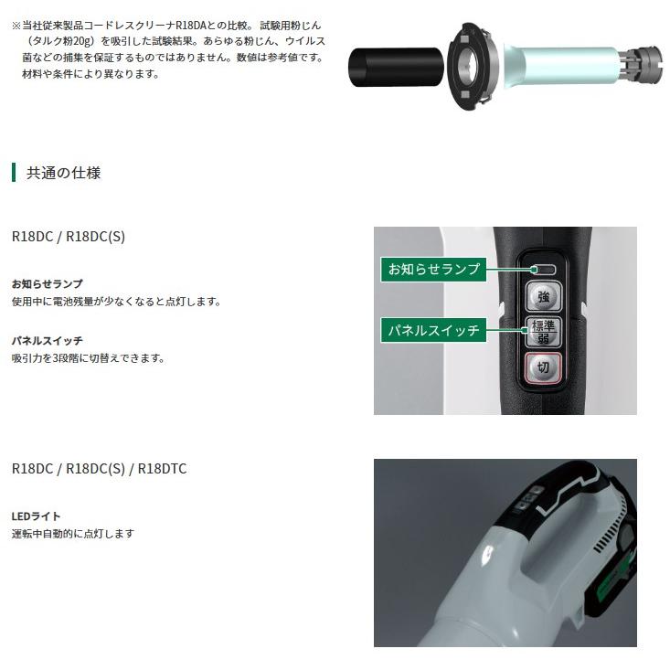 HiKOKI 18Vコードレスクリーナー R18DC((NN) 本体のみ バッテリ
