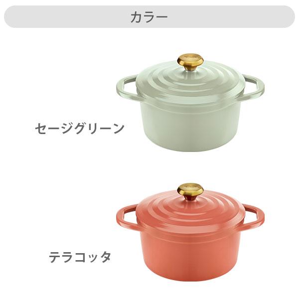 T-FAL ティファール キャストライン エアココット IHココット鍋 20cm セージグリーン・テラコッタ（ガス火・IH対応） 両手鍋 アルミキャスト チタンコーティング | T-fal | 10