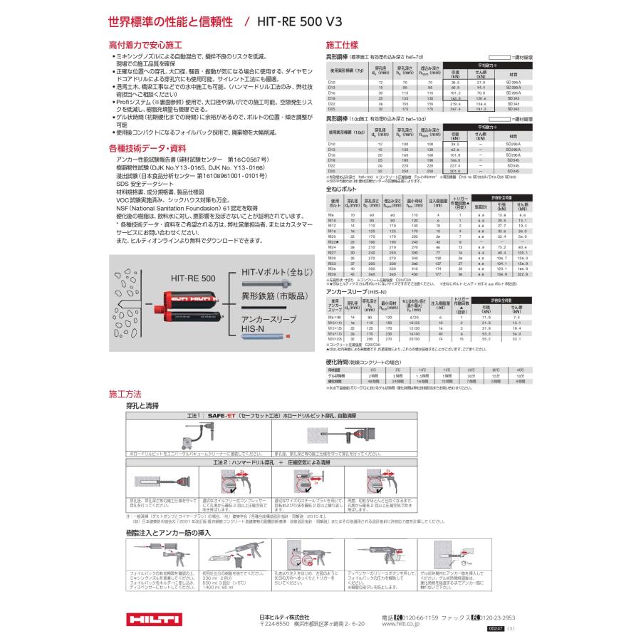 HILTI (ヒルティ) 接着系注入式アンカー HIT-RE 500 V3/330/1 HILTI (ヒルティ) 接着系注入式アンカー HIT-RE 500 V3/330/1