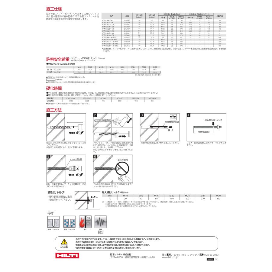 HILTI (ヒルティ) 接着系カプセル式アンカー HVU2 M10x90 (20本 HILTI (ヒルティ) 接着系カプセル式アンカー HVU2 M10x90 (20本