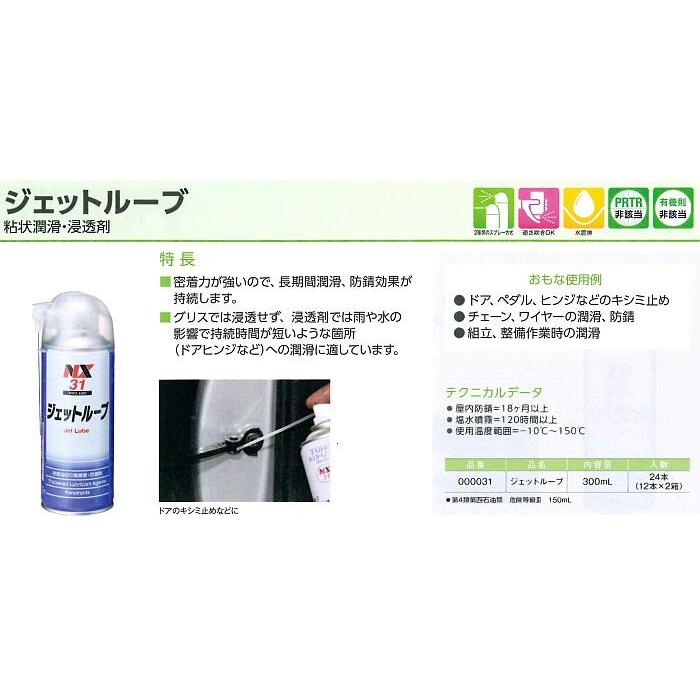 NX31-24本　ジェットルーブ　300ml  粘j状潤滑、浸透剤　長期間潤滑　防錆持続　 　ドアヒンジなど　　　イチネンケミカルズ_1