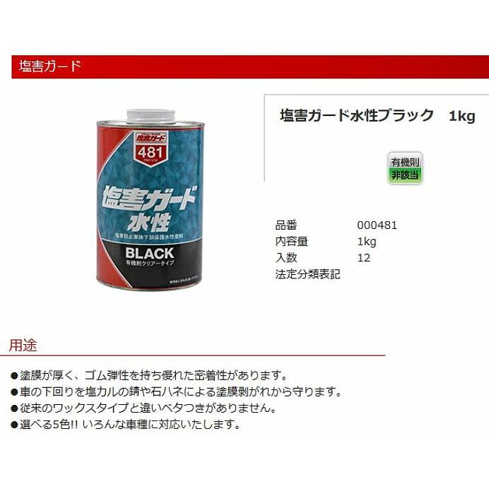 塩害ガード水性ブラック 000481 1kg 6缶 水性タイプ、塗膜が厚く、ゴム