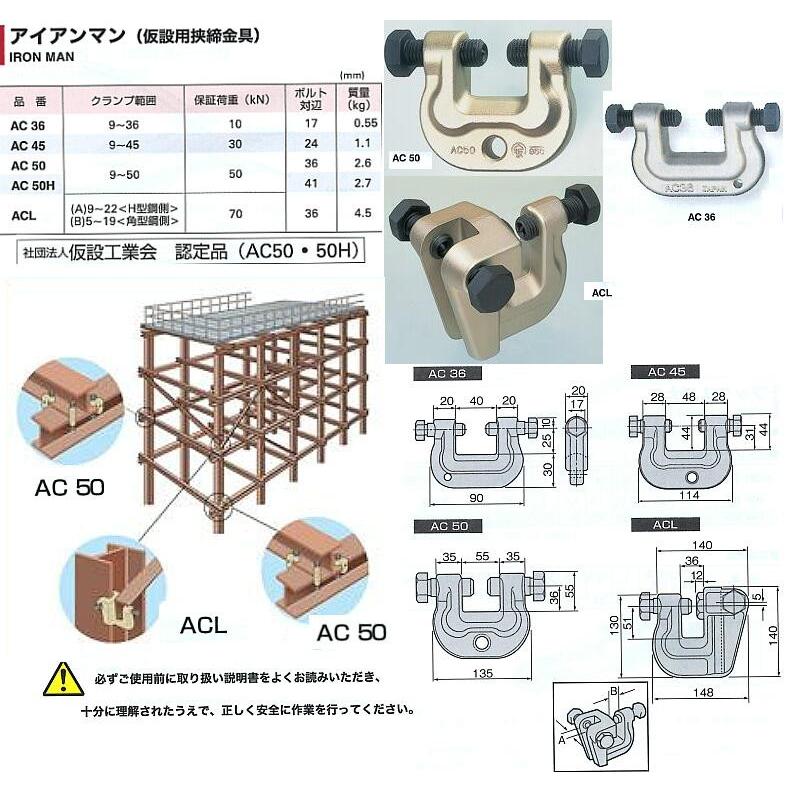 アイアンマン ACL（仮設用狭締金具） M9-22(H鋼)/M5-19(角鋼