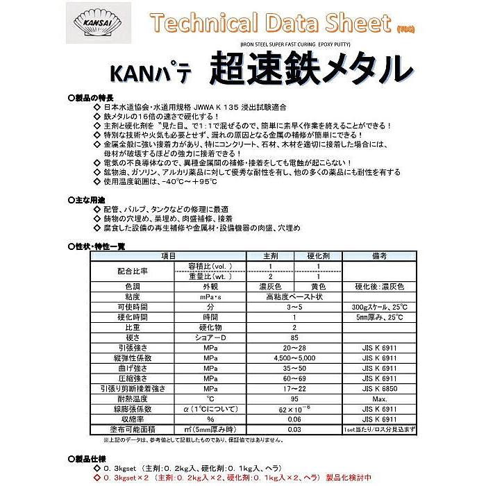 KANパテ 超速鉄メタル 0.3kg (デブコンSF相当）一般金属用補修剤、超速