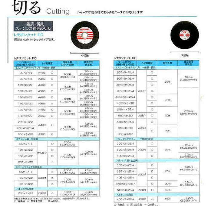 RC 赤ラベル 305×3×25.4 A30P切断砥石 1枚 レジボン : ツール 