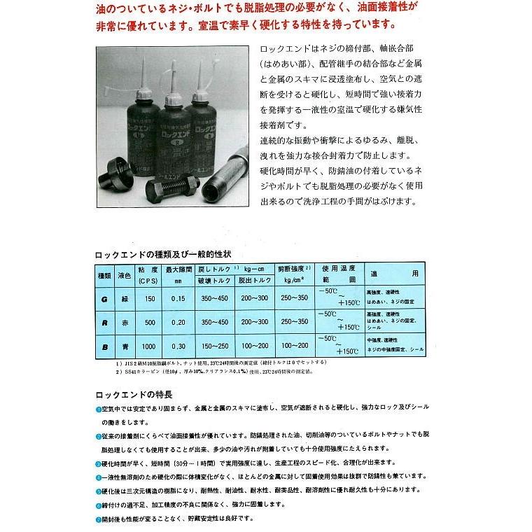 ロックエンド　RE-250　250g　嫌気性接着剤　12本　振動や衝撃のゆるみを防止　高強度　G　緑　シールエンド