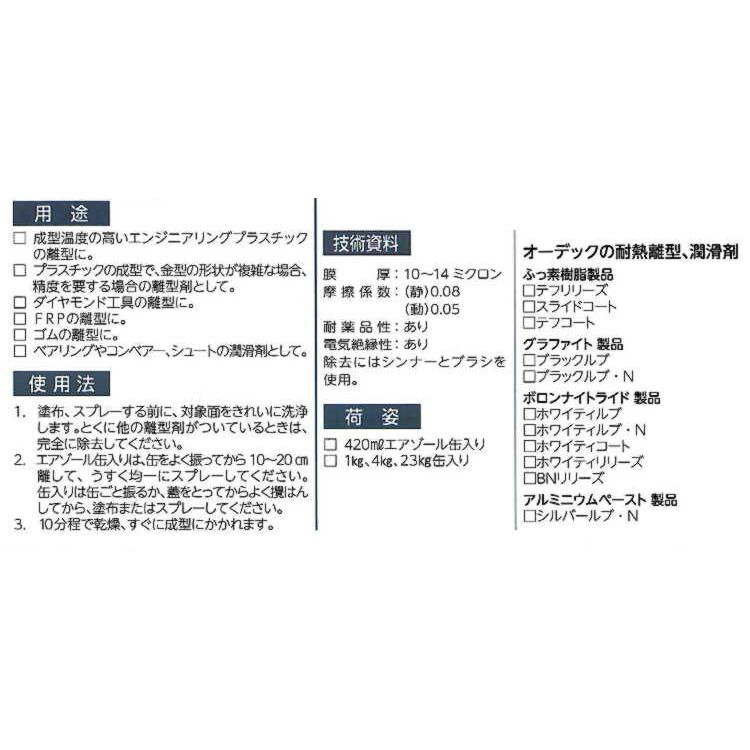 ふっ素樹脂離型剤 TLL-420-6 テフリリーズ　420ml　　耐熱、持続、非転移、高精度　　6本　　オーデツク