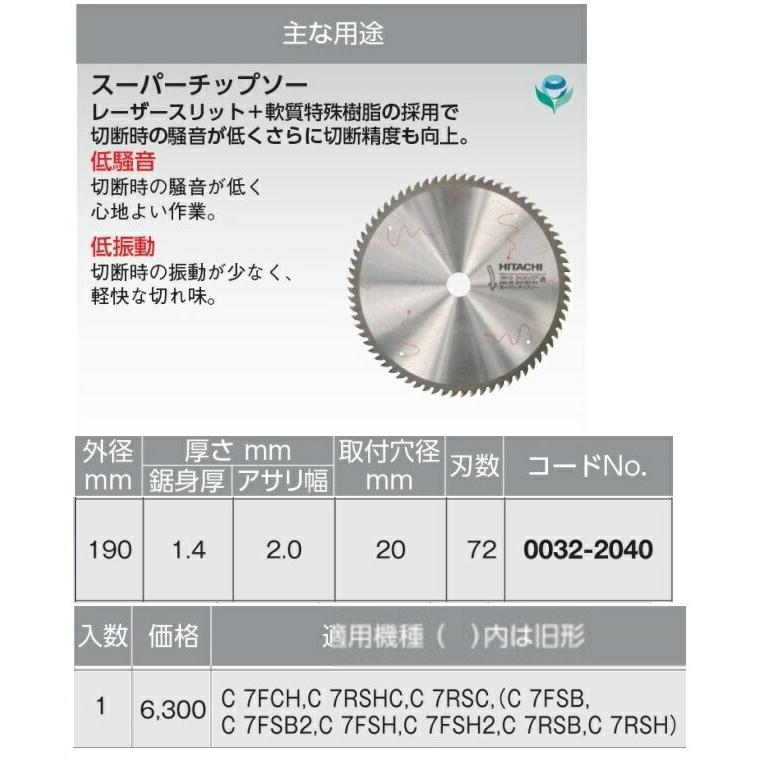HiKOKI（ハイコーキ） 日立 スーパーチップソー 190mm 72刃 0032-2040
