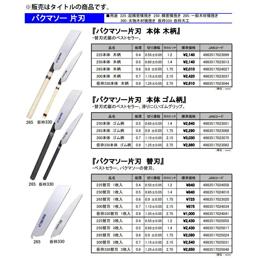 バクマ工業 バクマソー 250 8寸目 替刃式鋸 25枚セット【野田愛宕店】【店頭取引限定】【未使用】IT2OHEHGZAME バクマソー 替刃式鋸 8寸目(250mm-8寸目) | バクマ | 02301 | Joshin