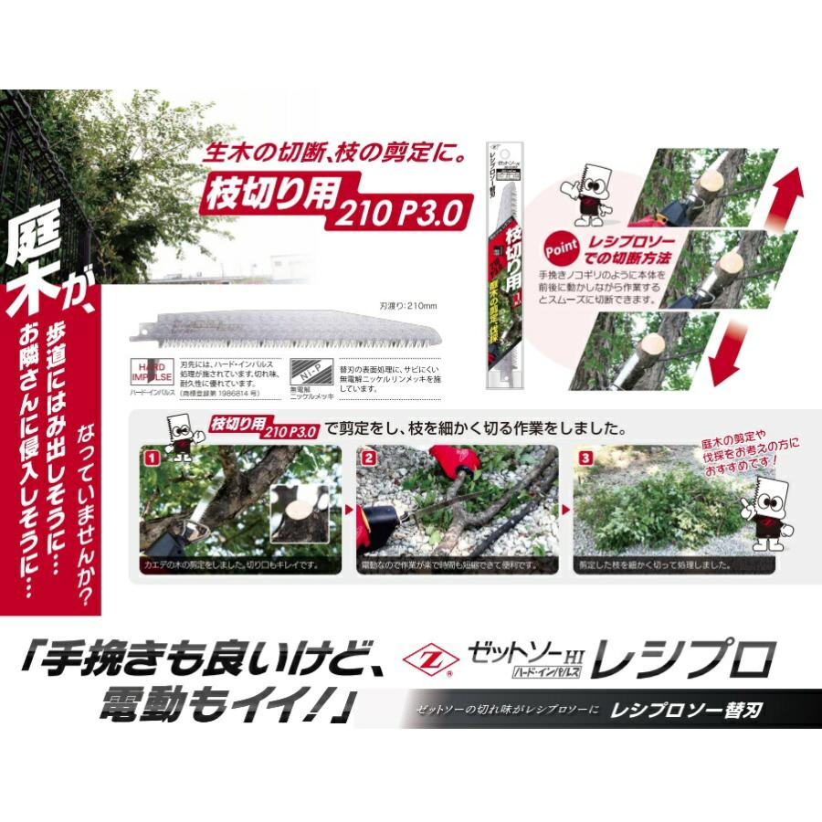 ゼットソー レシプロ 枝切り用210 P3.0 替刃 品番20103 刃渡り210mm ピッチ3.00mm 板厚0.90mm ヒシZ ゼット販売 ネコポス可 ' |  | 03