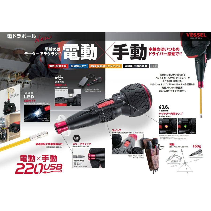 ベッセル 電ドラボール No.220USB-1 ビット1本(+2x100)付属 USB ベッセル 電ドラボール No.220USB-1 ビット1本(+2x100)付属 USB