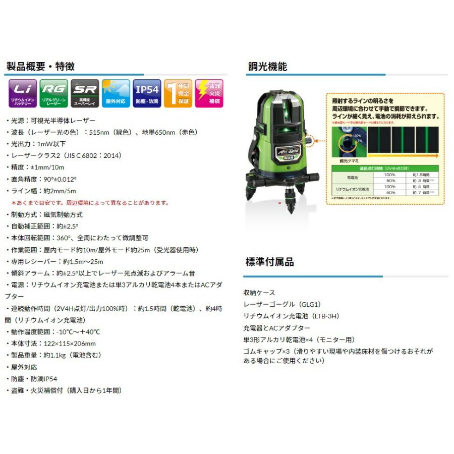 KDS 高輝度グリーンレーザー墨出器 ATL-96RGTRC SET 本体+ KDS 高輝度グリーンレーザー墨出器 ATL-96RGTRC SET 本体+