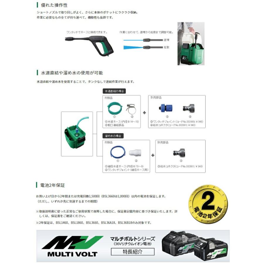 HiKOKI（ハイコーキ） コードレス高圧洗浄機 AW14DBL(LYP) バッテリ