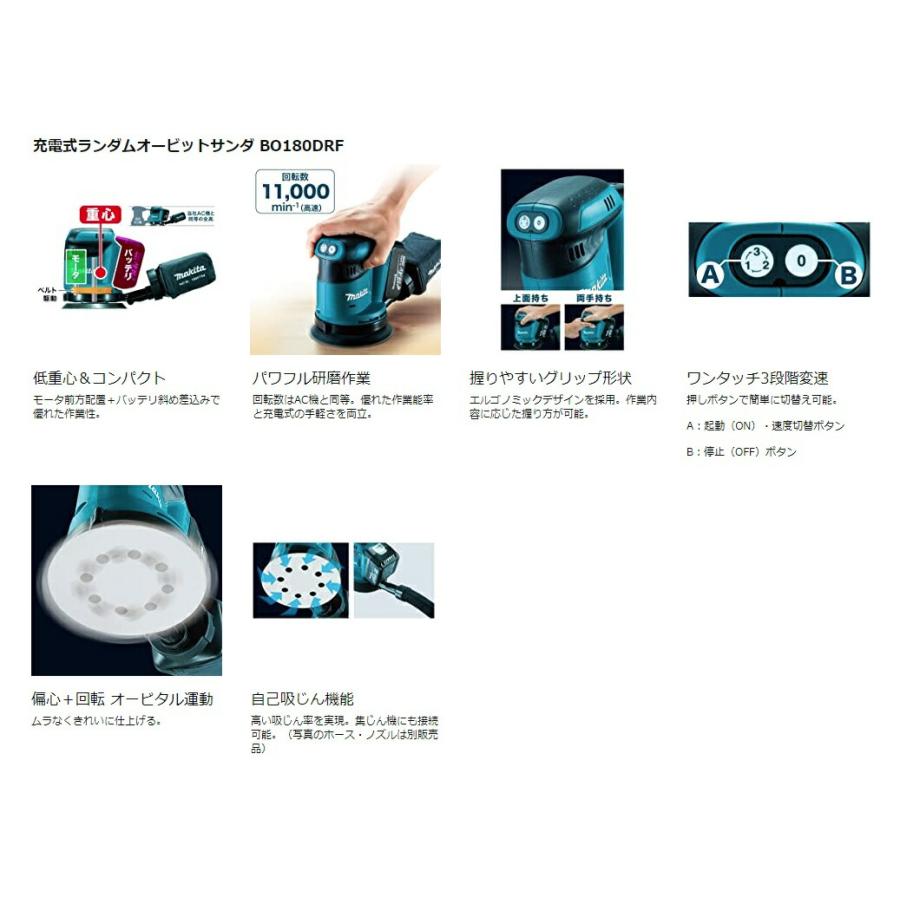 makita マキタ BO180DZ 充電式ﾗﾝﾀﾞﾑｵｰﾋﾞｯﾄｻﾝﾀﾞ125㎜ 18V 3ｽﾋﾟｰﾄﾞ 本体のみ 【新品】【ハンズクラフト沖縄豊見城店】 マキタ（makita） BO180DZ 18V充電式ランダムオービットサンダ (本体