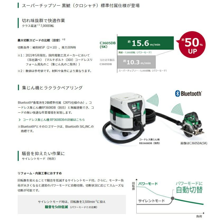 HiKOKI マルチボルト(36V)コードレスリフォーム用丸のこ C3605DB(SK)(NN) 本体+黒鯱チップソー付 36V対応 ハイコーキ 日立 | HiKOKI | 02