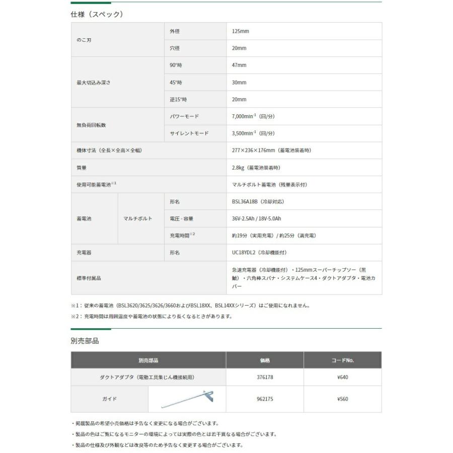 HiKOKI マルチボルト(36V)コードレスリフォーム用丸のこ C3605DB(SK)(NN) 本体+黒鯱チップソー付 36V対応 ハイコーキ 日立 | HiKOKI | 05