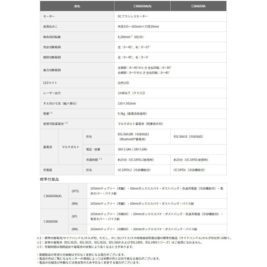 HiKOKI コードレス卓上スライド丸のこ C3606DRA(K)(NN) 本体+黒鯱チップソー ハイコーキ 日立 大型商品｜toolking｜06