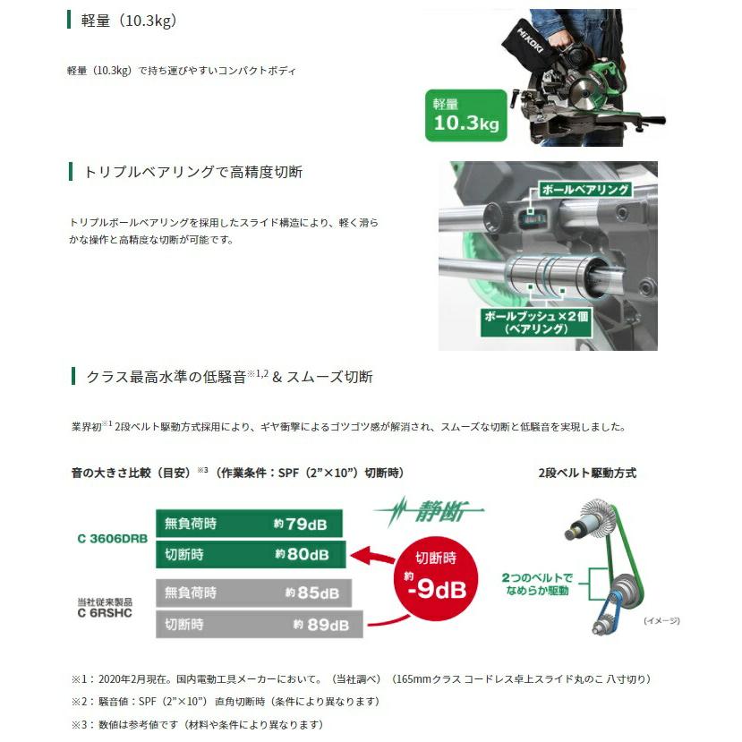 HiKOKI コードレス卓上スライド丸のこ C3606DRB(K)(NN)+バッテリBSL36A18X+充電器UC18YDL2 ハイコーキ 日立 当店オリジナルセット 大型商品の画像
