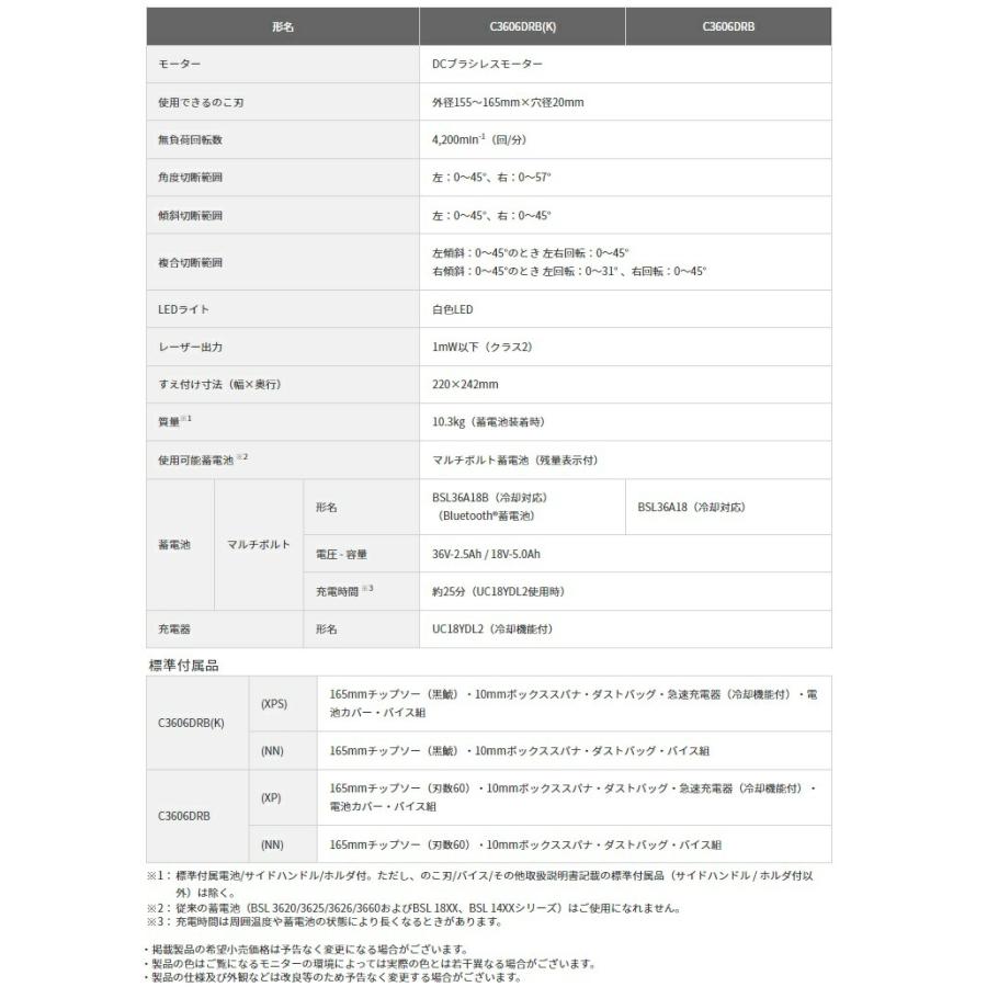 HiKOKI コードレス卓上スライド丸のこ C3606DRB(K)(NN)+バッテリBSL36A18X+充電器UC18YDL2 ハイコーキ 日立 当店オリジナルセット 大型商品の画像
