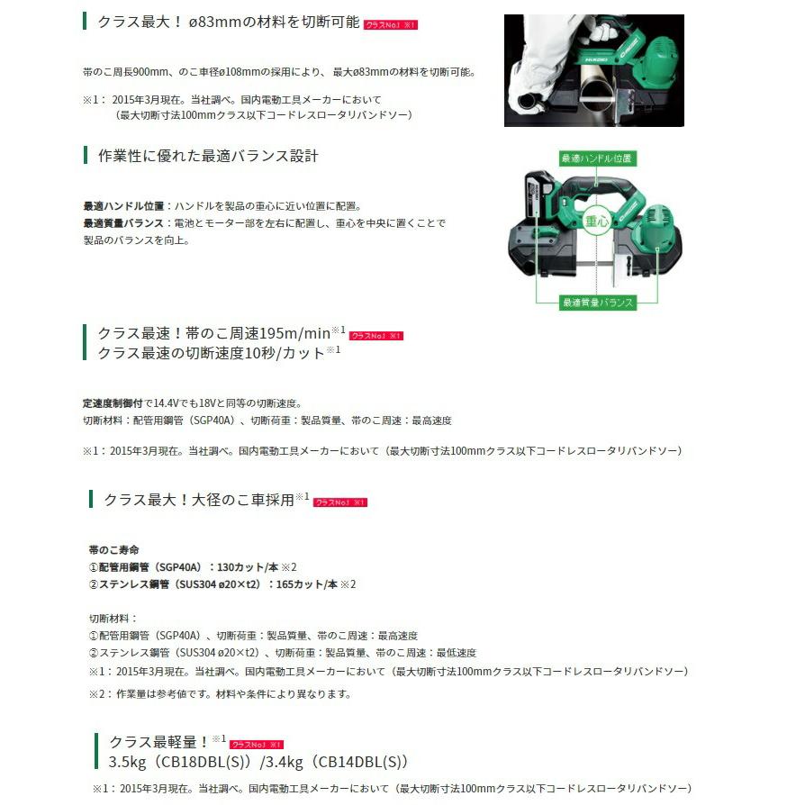 HiKOKI コードレスロータリバンドソー CB18DBL(S)(NN) 本体のみ HiKOKI コードレスロータリバンドソー CB18DBL(S)(NN) 本体のみ