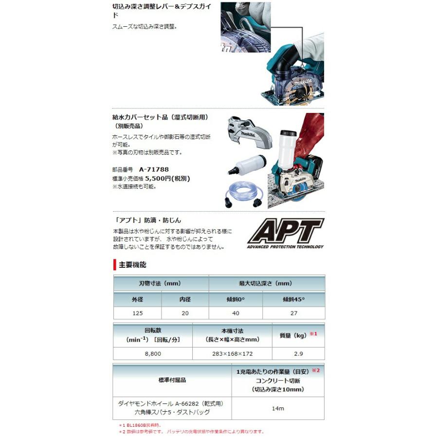 マキタ 125mm充電式防じんカッタ CC500DZ+バッテリBL1830B+充電 マキタ 125mm充電式防じんカッタ CC500DZ+バッテリBL1830B+充電