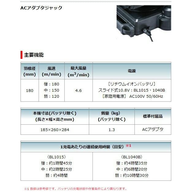 マキタ 充電式ファン CF101DZ+バッテリBL1040Bx1個+充電器DC10WC付 10.8Vスライド式バッテリ対応 makita オリジナルセット品 マキタ（makita） 充電式ファン CF101DZ+バッテリBL1040Bx1個+充電器