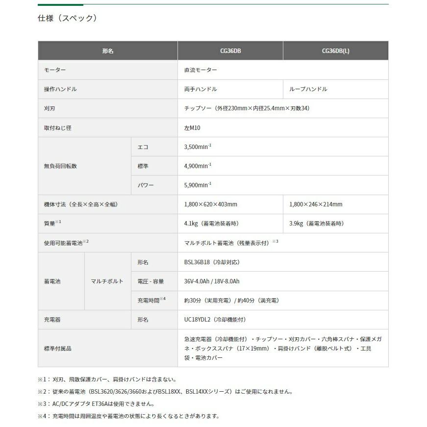 HiKOKI コードレス刈払機 CG36DB(WPZ) 両手ハンドル マルチボルト(BSL36B18X)+急速充電器付 36V対応 ハイコーキ 日立 大型製品 |  | 04