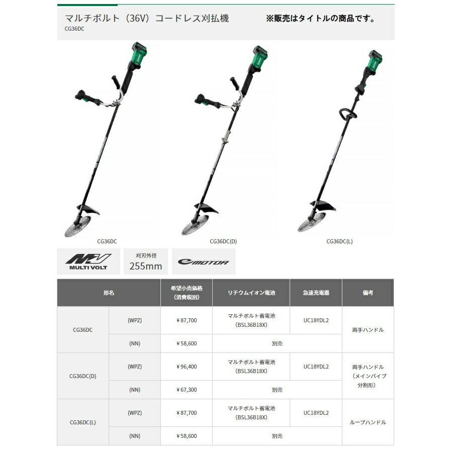 HiKOKI コードレス刈払機 CG36DC(NN) 両手ハンドル 本体のみ 36V対応