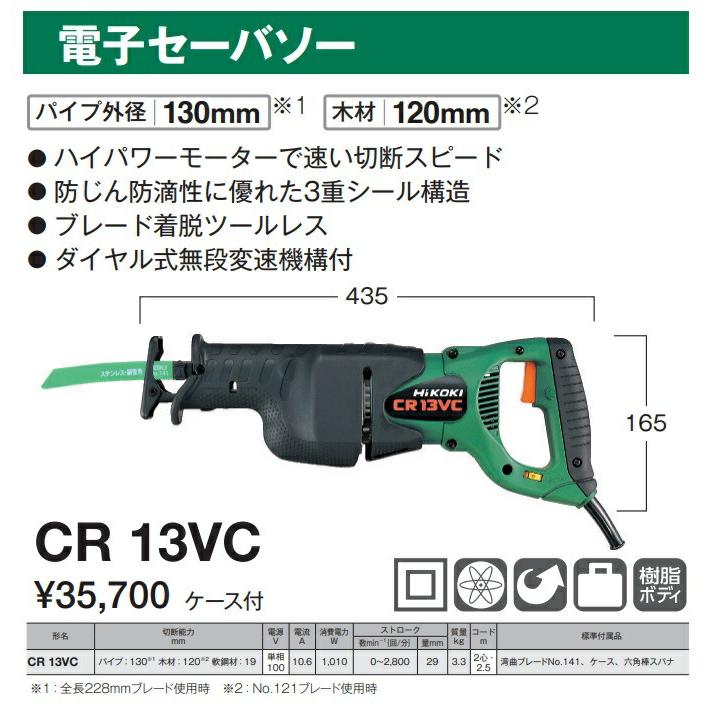 HiKOKI 電子セーバソー CR13VC ケース付 ダイヤル式無段変速機構 HiKOKI 電子セーバソー CR13VC ケース付 ダイヤル式無段変速機構