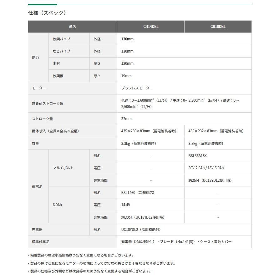 HiKOKI CR18DBL(LXPKZ) コードレスセーバソー バッテリ HiKOKI CR18DBL(LXPKZ) コードレスセーバソー バッテリ