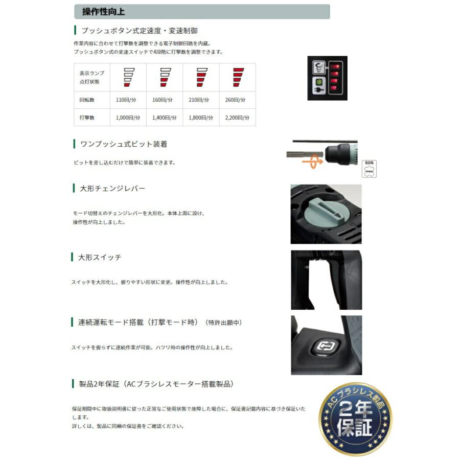 HiKOKI（ハイコーキ） ハンマドリル DH52MEY サイズ585x263mm AC