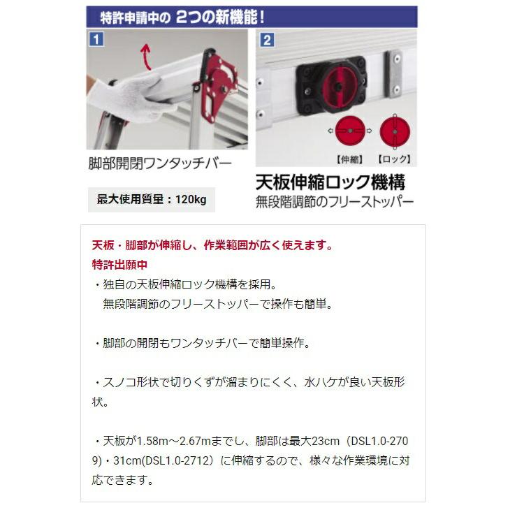 ハセガワ DSL1.0スノコ式足場台 DSL1.0-2712 脚部伸縮式 最大使用質量 
