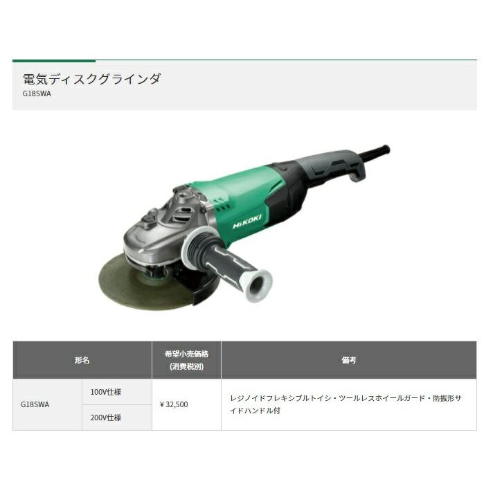 HiKOKI 電気ディスクグラインダ G18SWA 200V仕様 防振形サイド HiKOKI 電気ディスクグラインダ G18SWA 200V仕様 防振形サイド