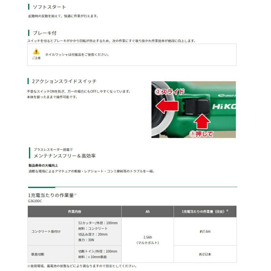 HiKOKI コードレスディスクグラインダ G3610DC(2XPZ) フルセット HiKOKI コードレスディスクグラインダ G3610DC(2XPZ) フルセット