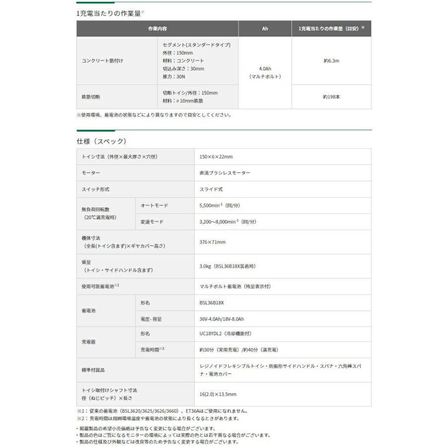 HiKOKI コードレスディスクグラインダ G3615DC(NN) 本体のみ HiKOKI コードレスディスクグラインダ G3615DC(NN) 本体のみ
