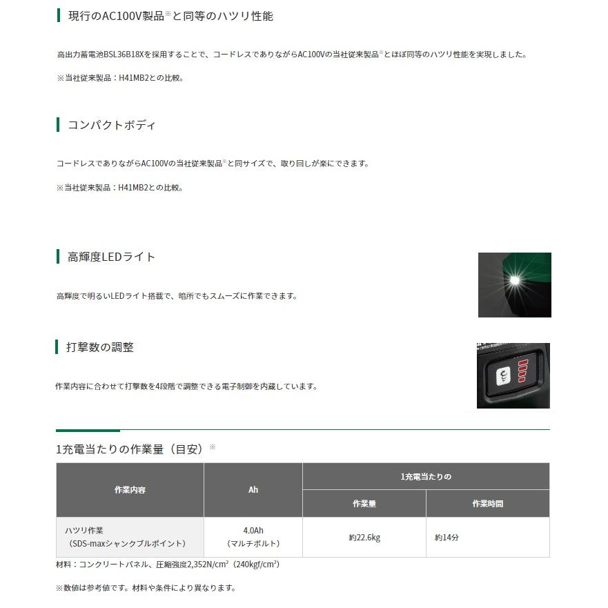 夏得 HiKOKI コードレスハンマ H3641DA(2WPZ) フルセット品 SDS 夏得 HiKOKI コードレスハンマ H3641DA(2WPZ) フルセット品 SDS